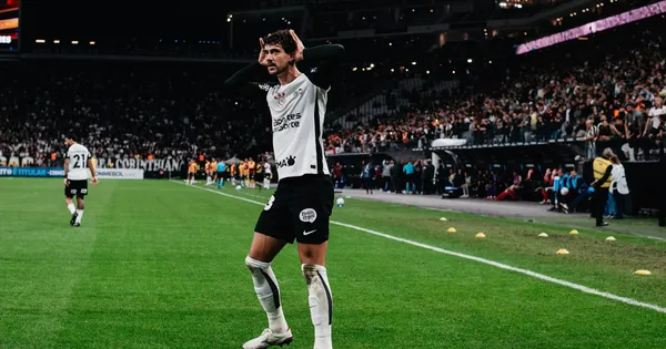 Gustavo Henrique jogador do Corinthians comemora seu gol durante partida contra o Santa Fe no estádio Arena Corinthians pelo campeonato Copa Libertadores 2026. Foto: Guilherme Veiga/RP FOTOPRESS/AGIF