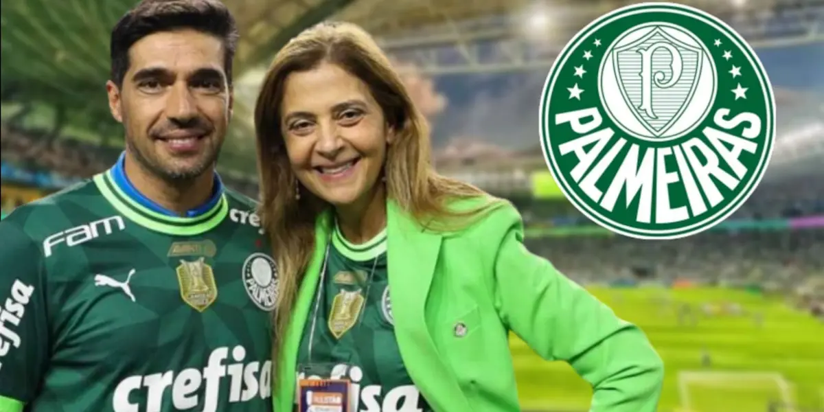 Abel Ferreira e Leila Pereira com a camisa do Palmeiras