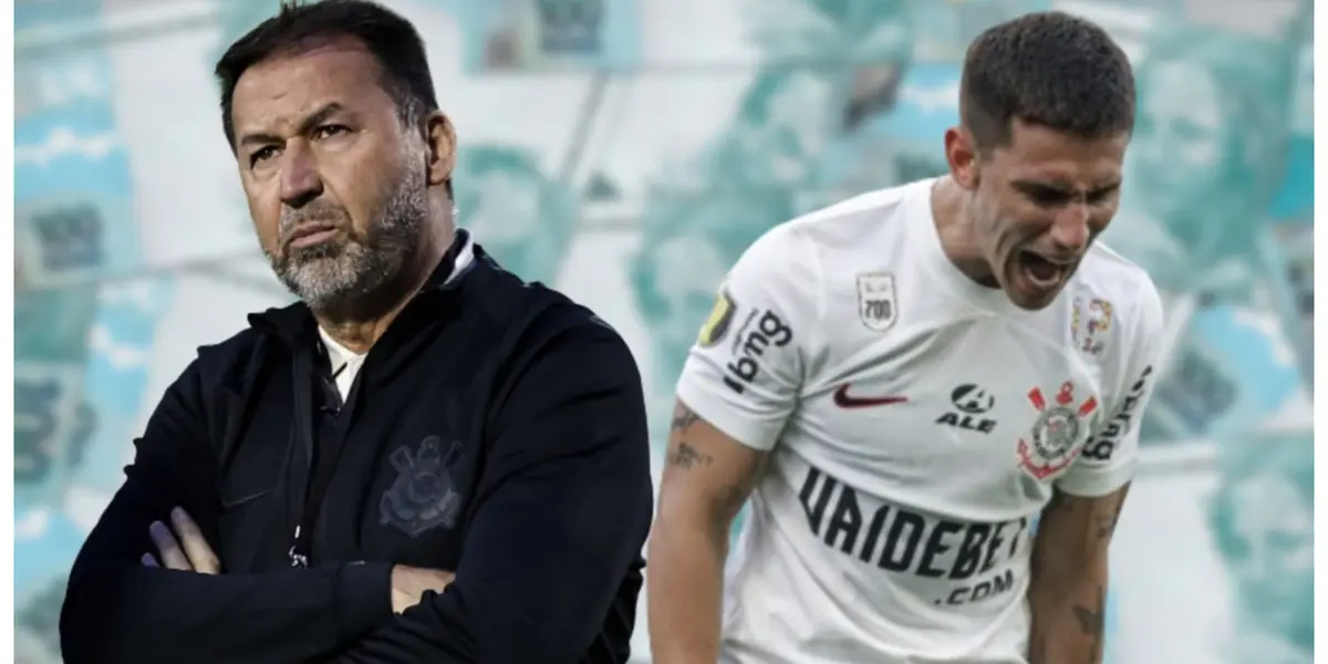 Augusto Melo sério e Matías Rojas com a camisa do Corinthians