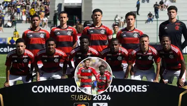 Jogadores do Flamengo Sub-20 perfilados antes de partida pela Libertadores Sub-20
