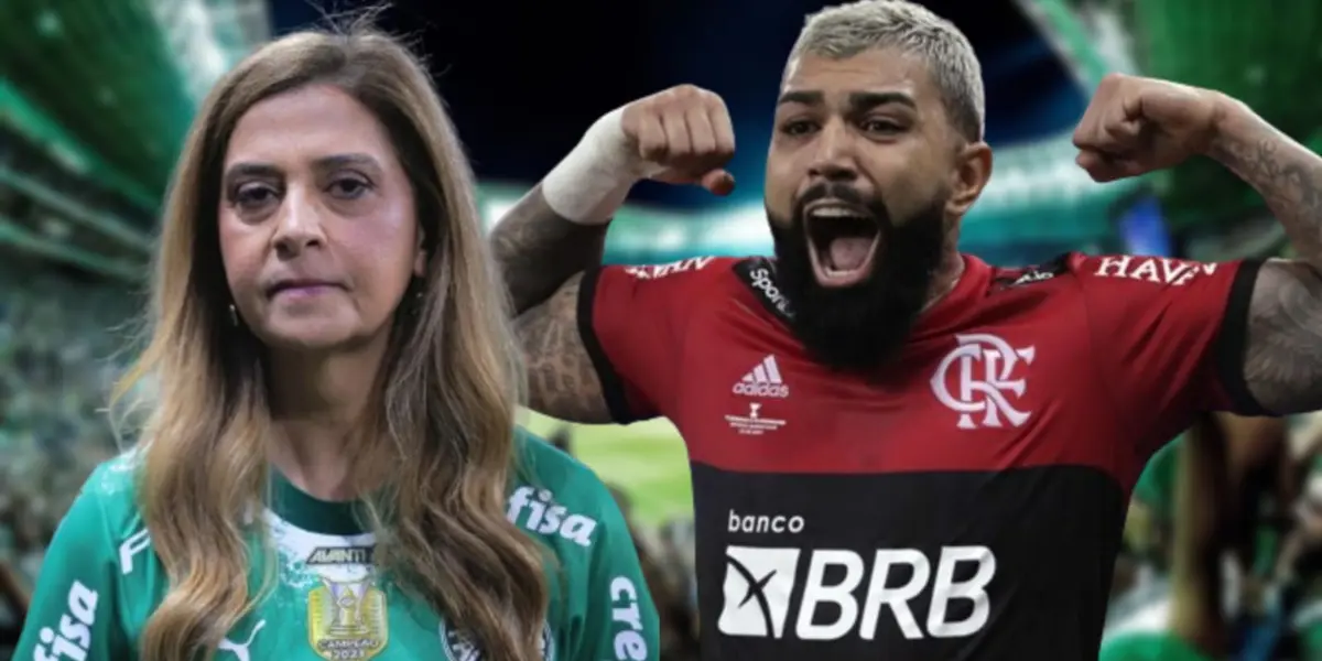 Leila Pereira com a camisa do Palmeiras e Gabigol com a camisa do Flamengo