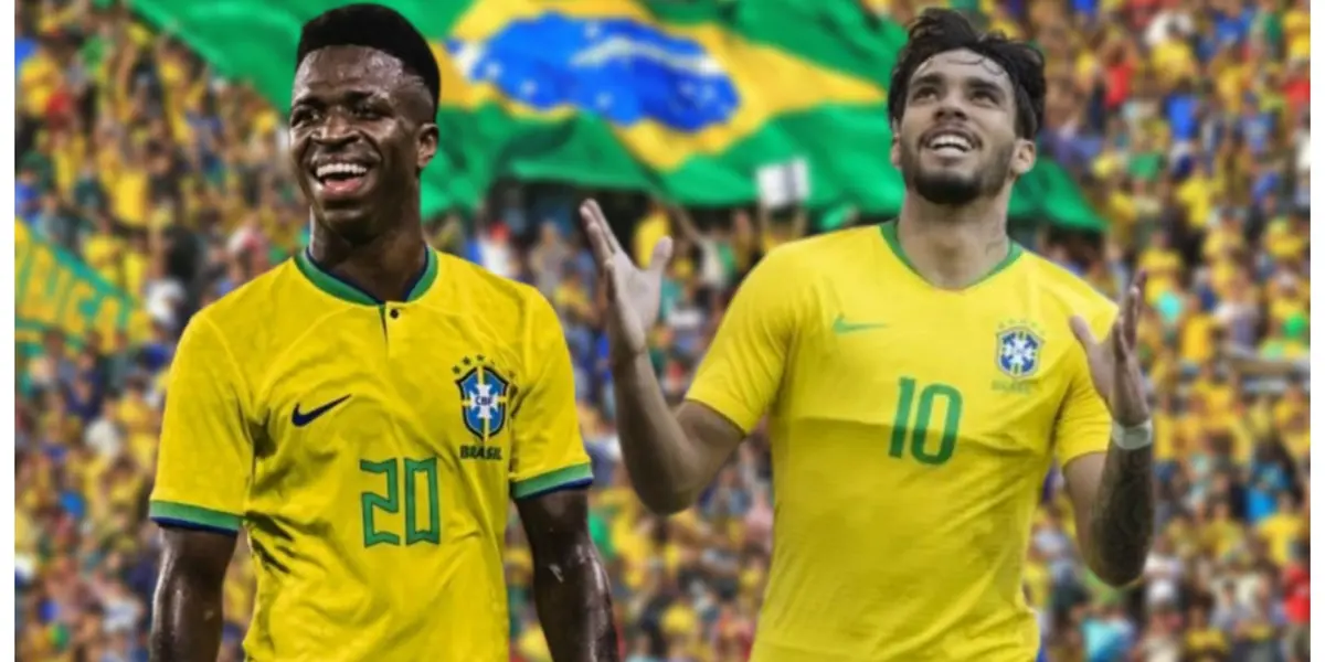 Lucas Paquetá e Vinicius Júnior com a camisa da Seleção Brasileira