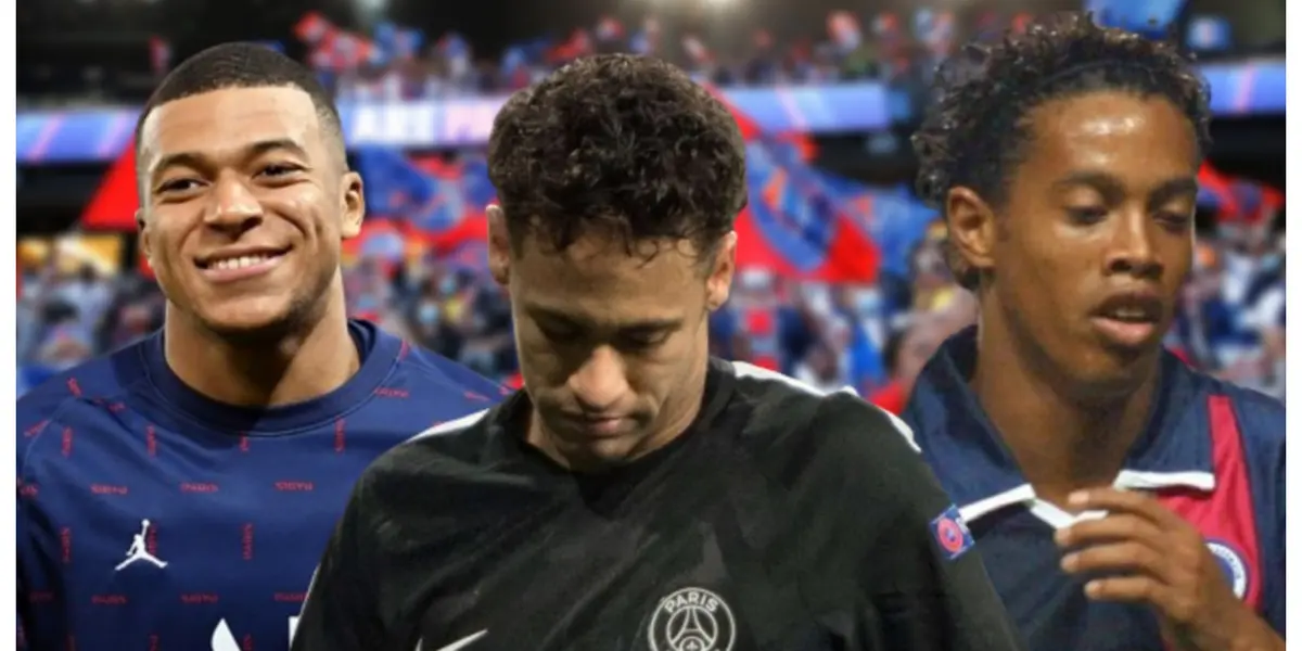Mbappé feliz, Neymar e Ronaldinho Gaúcho triste