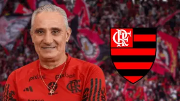 Tite com a camisa do Flamengo e o escudo do Flamengo
