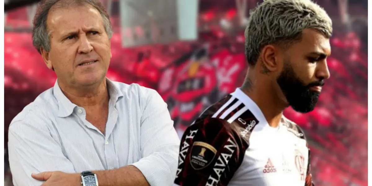 Zico sério e Gabigol com a camisa do Flamengo