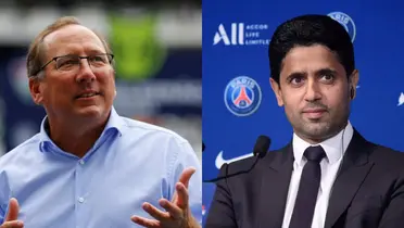 A discussão entre John Textor e o presidente do PSG (Foto: Botafogo e PSG)
