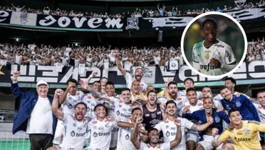 Elenco do Santos comemora retorno à Série A