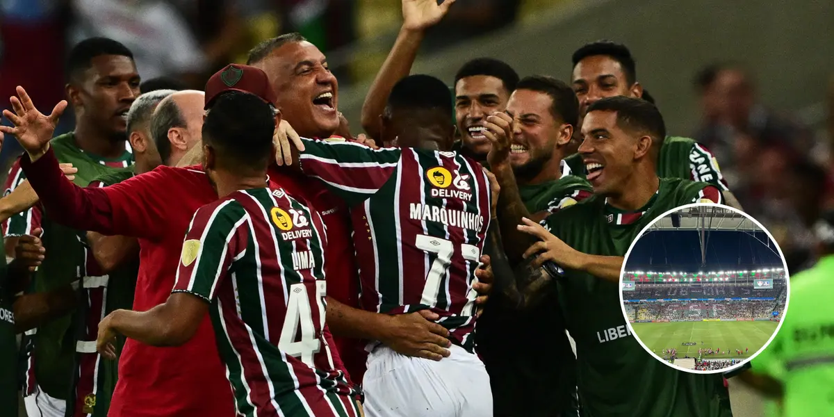 Jogadores do Fluminense comemoram gol contra o Colo-Colo