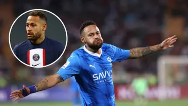 Neymar com a camisa do PSG e comemorando pelo Al-Hilal