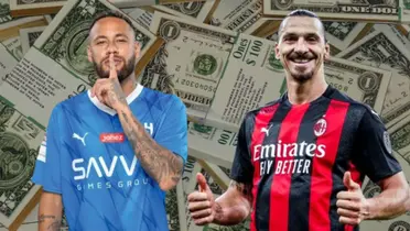 Neymar Júnior e Zlatan Ibrahimovic com dinheiro no fundo