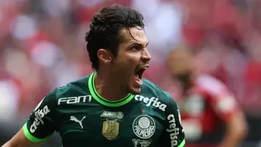 Raphael Veiga comemora gol do Palmeiras na final da Supercopa — Foto: Cesar Greco/Palmeiras