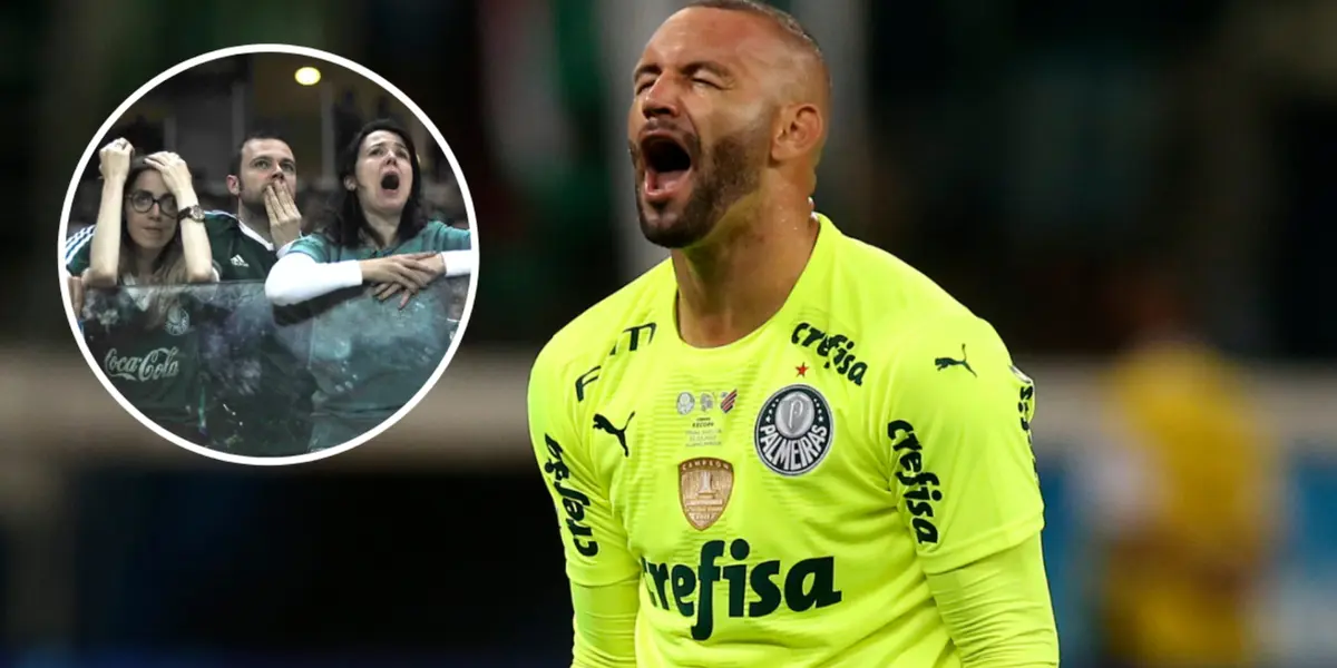Torcedores do Palmeiras e Weverton em ação pelo Verdão