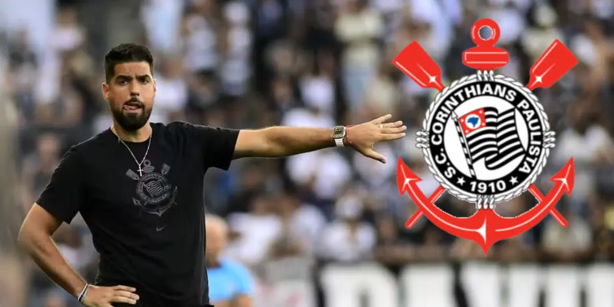 António Oliveira com a camisa do Corinthians e o escudo do Corinthians