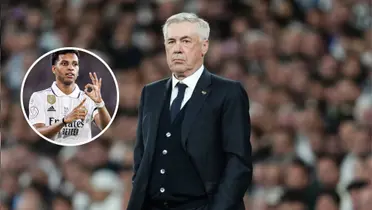 Carlo Ancelotti e Rodrygo ao lado 