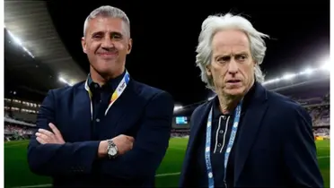 Crespo e Jorge Jesus com camisas neutras