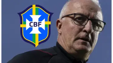 Dorival Júnior e do lado o escudo da CBF