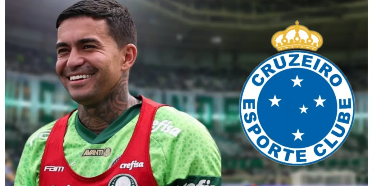 Dudu com a camisa do Palmeiras e o escudo do Cruzeiro