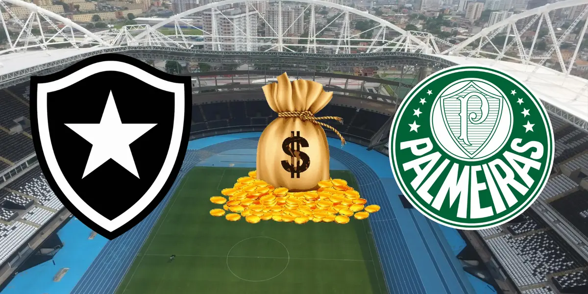 Imagem aerea do estádio Nilton Santos com os escudos de Botafogo e Palmeiras