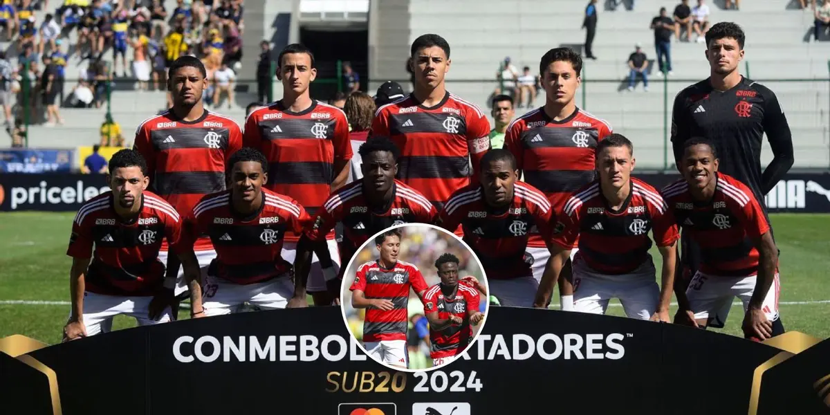 Jogadores do Flamengo Sub-20 perfilados antes de partida pela Libertadores Sub-20