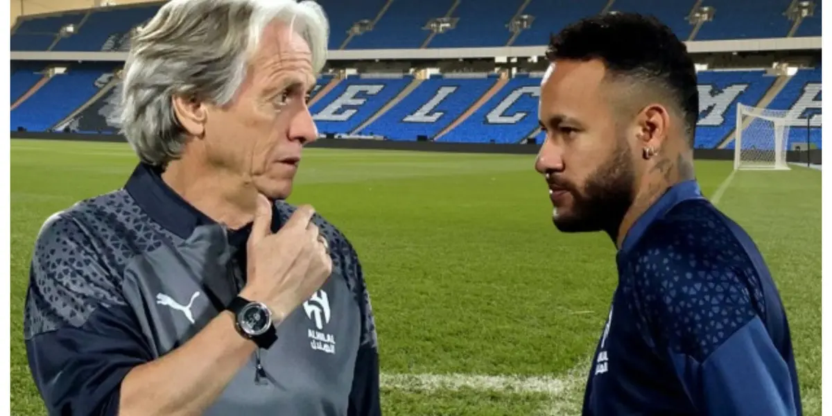 Jorge Jesus e Neymar com a camisa do Al-Hilal