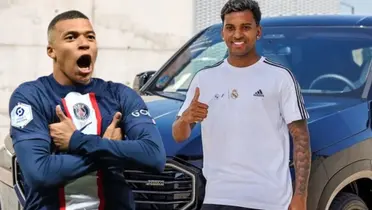 Kylian Mbappé e Rodrygo com sua BMW XM.