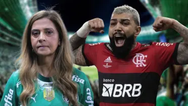 Leila Pereira com a camisa do Palmeiras e Gabigol com a camisa do Flamengo