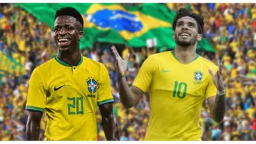 Lucas Paquetá e Vinicius Júnior com a camisa da Seleção Brasileira