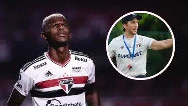 Robert Arboleda em ação pelo São Paulo e Zubeldía durante treinamento