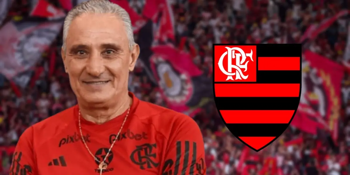 Tite com a camisa do Flamengo e o escudo do Flamengo