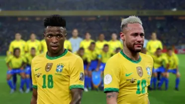 Vini Jr e Neymar com a camisa da Seleção Brasileira